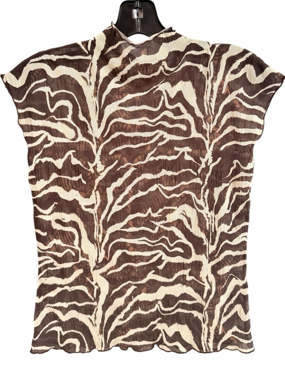 Esthe Anthropologie Women's Brown & Cream Zebra Print Mesh Shell Top
